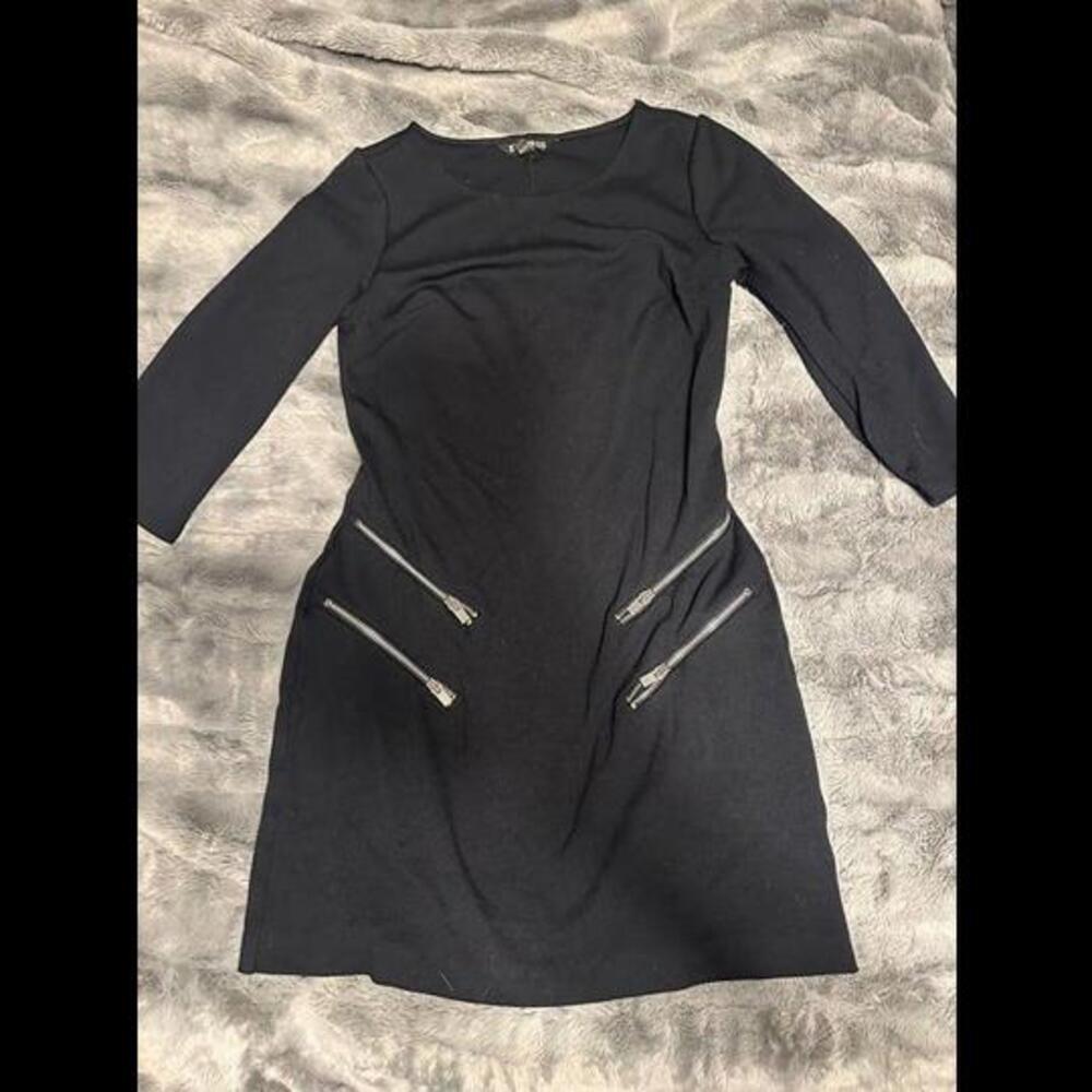 Express Black Bodycon Dress with Zipper Details - Size Small